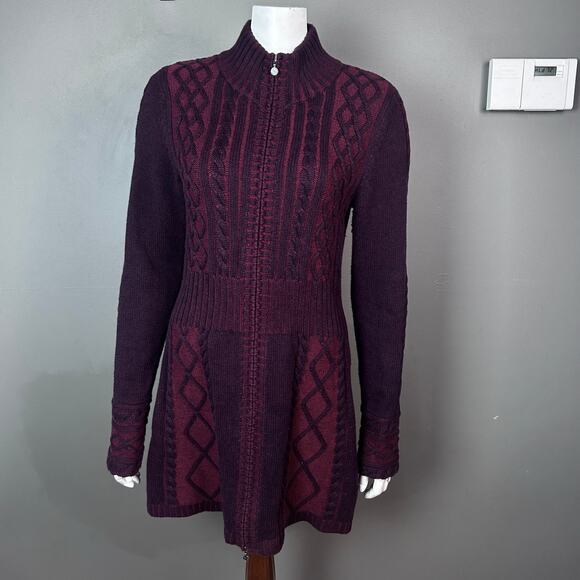 Athleta cardigan women’s medium cable net red athletic‎ cotton burgundy midi - Picture 1 of 9